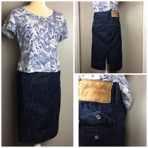 True Religion Dark Wash Long Denim Skirt Small - Picture 7 of 9